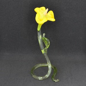 Glass Bell Flower Figurines - Glass Bell Flower Sculpture  - Yellow Glass Bell for Desk Decoration - Glass Bell Stand for Shelf Decor