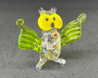 Glass Owl Figurines - Green Glass Owl Home Decor - Small Glass Owl Ornaments - Glass Owl Statue - Glass Owl Sculpture Gift Ideas for Mom