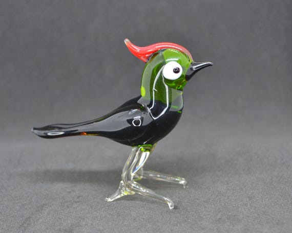 手作りのガラス製キツツキの置物：コレクター向けの鳥の彫刻 - Etsy 日本