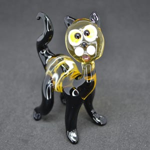Hand Blown Glass Cat Figurines - Blown Glass Cat Figurines - Glass Animal Figurines Cat - Glass Cat Collectibles - Glass Yellow Cat Ornament