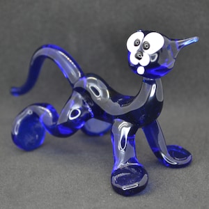 Blue Glass Cat Figurine - Glass Cat Ornament Sculpture - Glass Kitten Statue - Blown Glass Cat Figurines - Art Glass Cat Gifts for Women