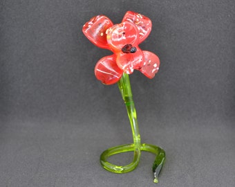 Red Glass Orchid Flower Sculpture - Orchid Flower Statue Gift Ideas - Murano Orchid Floral Arrangement - Blown Glass Orchid Flower Figurine
