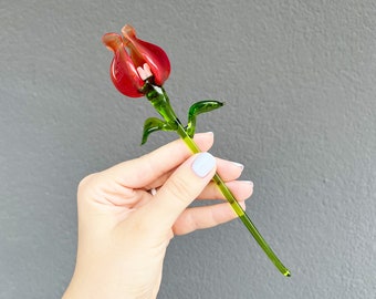 Red Glass Tulip Flower with Stems - Tulip Flower Glass Figurines - Glass Flower Garden Stake - Glass Flower Ornaments - Glass Flower Gift