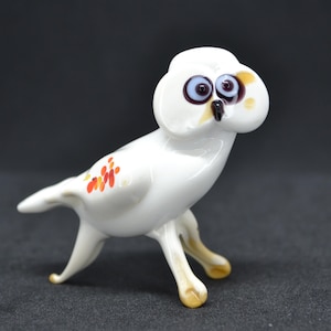 White Glass Owl Figurine - Handmade Blown Glass Art - Unique Animal Sculpture - Elegant Decor Gift for Owl Lovers - Collectible Miniature