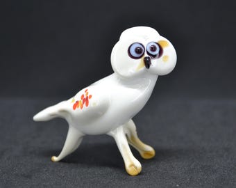 Handmade Blown Glass Owl Figurine: Elegant Animal Sculpture