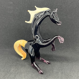 Purple Glass Horse Statue - Blown Glass Horse Figurine - Horse Glass Sculpture - Glass Farm Animal - Horse Desk Ornament Desk Decoration