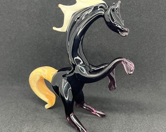 馬のミニチュアフィギュア 手描き 紫青 吹きガラス アート 動物