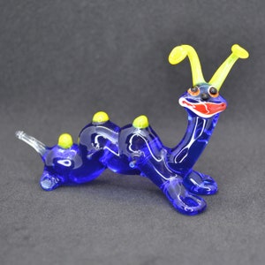 Blue glass caterpillar figurine - Handmade glass caterpillar sculpture - Blown glass insect - Collectible glass caterpillar home decor
