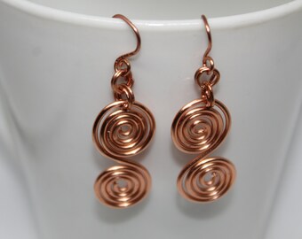 Bare Copper Wire Spiral Earring Gift Idea