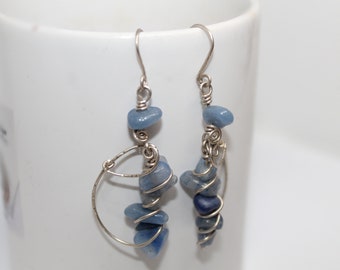 Lapis Lazuli  Chips 925 Sterling Silver Dangle Drop Earring Gift Present Idea