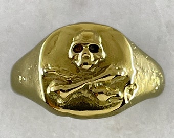 Skull Signet Ring, Gold Skull Ring, 9k Or 18k Gold Signet Ring, Skull Signet Ring, Mourning Jewelry, Macabre Jewelry