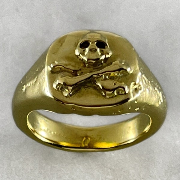 Skull And Crossbones, Signet Ring, Skull signet Ring, Signet Ring Gold, Signet Ring Men, Signet Ring , Melted Ring, Cross Bones Ring,