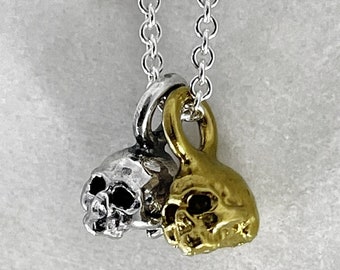 Double Skulls, Skull Necklace, Memento Mori Gold, skull Jewelry, Macabre