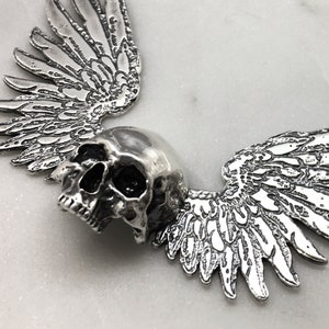 Large Skull Necklace, Gothic Wings, Memento Mori, Macabre Jewelry, Mourning Jewelry image 1