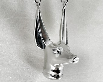 Sterling Silver Anubis Pendant Necklace, Egyptian God Jewelry