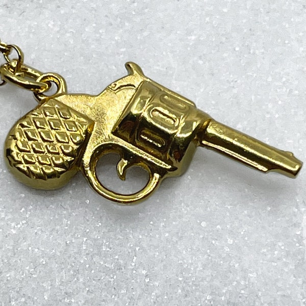 Collier d’armes à feu, Memento Mori Gold, Bijoux macabres, Pendentif pistolet revolver en or