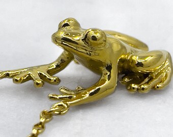 Gold Tree Frog Pendant, Sterling Silver, Amphibian Jewelry