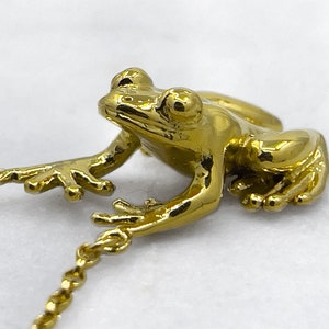 Gold Tree Frog Pendant, Sterling Silver, Amphibian Jewelry