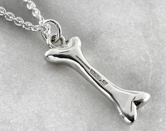 Dog Bone Pendant, Bone Necklace, Silver Bone Necklace, Dog Lovers Jewelry, Statement Jewelry