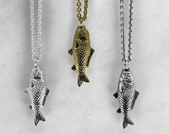 Gold Fish Necklace, Pisces Fish Necklace, Zodiac Pisces Pendant, Fishing Jewelry, Fish necklace