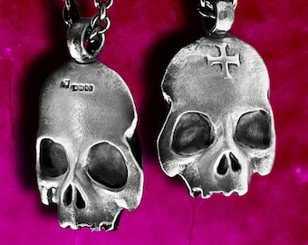 Skull Pendant, Silver Skull Pendant, Double Sided Skull Pendant