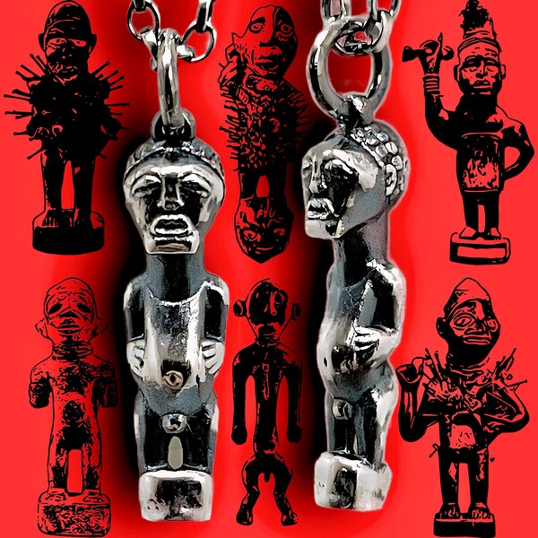 Power Figure, African Tribal Figure, Congo Style, Silver Congo Pendant, Fertility Pendant, Tribal Sculpture, Songye, Nkishi