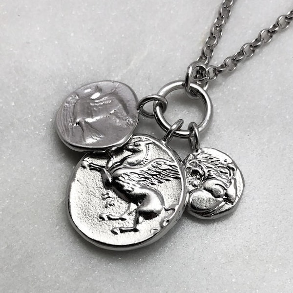 Pegasus Pendant, Mythical Creature, Magical Horse, Coin's Necklace, Greek Jewelry, Greek coin