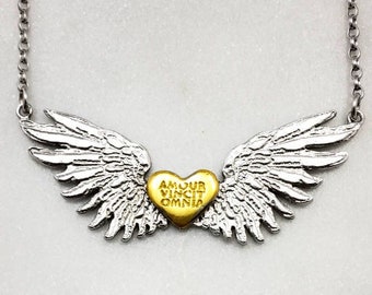 Take Wing Necklace, Angel Wing Necklace, Gothic Wings, Silver And Gold Necklace, Angel Wing Jewelry, Mourning Jewelry