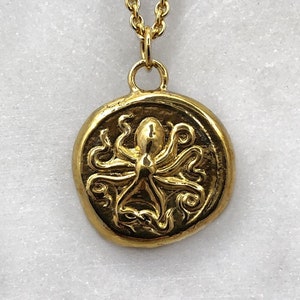 Octopus Pendant, Gold Octopus, Kraken Jewelry, Octopus Ancient Coin Necklace, Cephalopod Jewelry