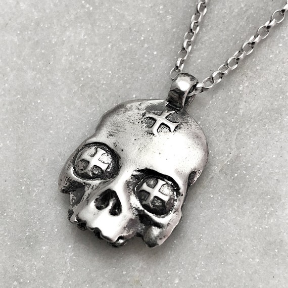 Totenkopf Anhänger, Zweigesichtige Silber Totenkopf Halskette, Gothic  Halskette, Zweiseitiger Anhänger, Makaber Schmuck, Memento Mori, Trauer  Schmuck - .de