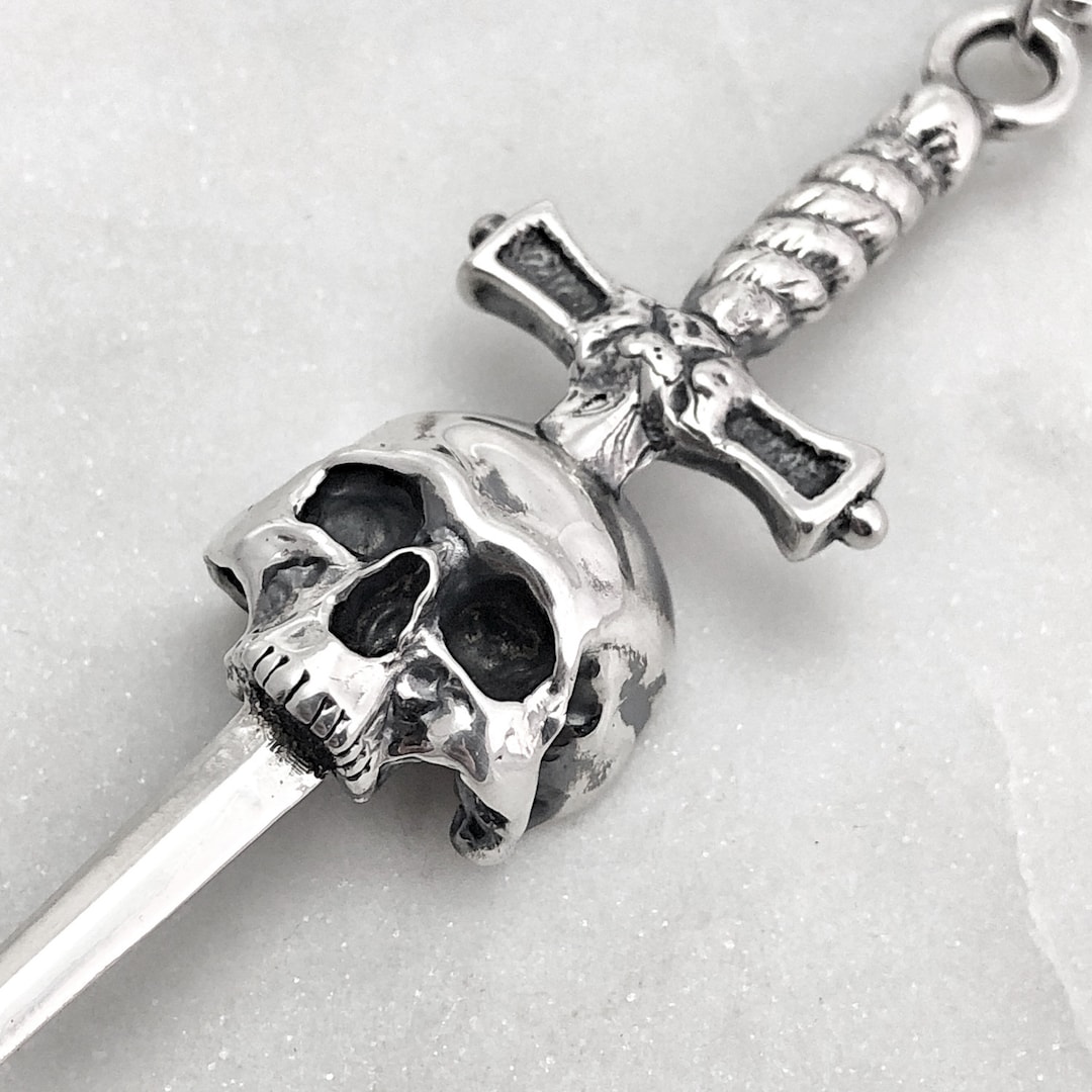 Sterling Silver Skull Dagger Pendant, Gothic Sword Necklace - Etsy