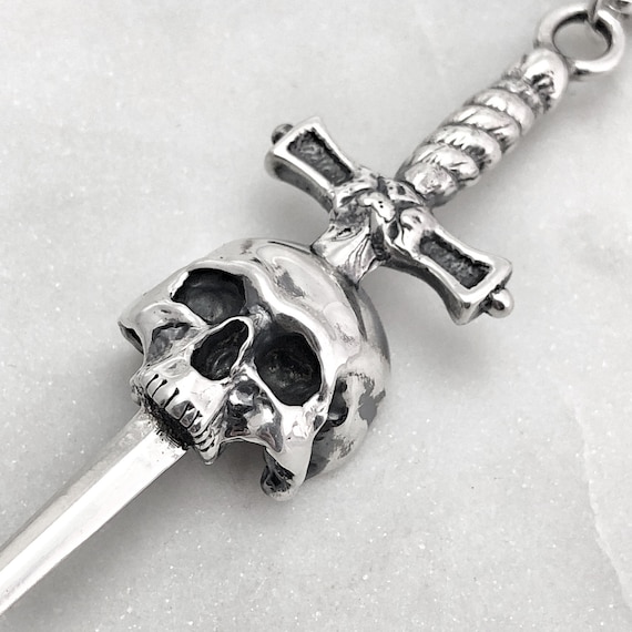Dagger Pendant, Gothic Dagger, Skull & Dagger Pendant Necklace