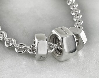 Hexagon Nut Necklace, Silver Hex Nut, Father's Day Gift, Sterling Silver Hex Nut