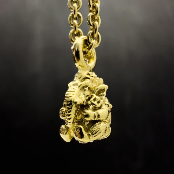 Gold Ganesha Pendant Necklace, Sterling Silver Hindu Jewelry