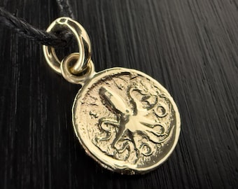 9k Gold Octopus Coin Pendant, Cephalopod Jewelry