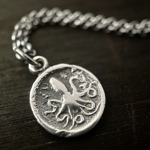 Octopus Pendant, Silver Octopus, Gold Octopus, Octopus Pendant, Ancient Coin Charm Necklace, Octopus Coin, Oxidised Silver