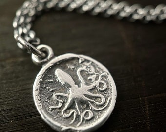Octopus Coin Pendant, Sterling Silver Ancient Greek Amulet