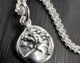 Sterling Silver Lion Necklace, Ancient Greek Coin Pendant
