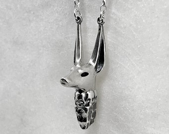 Sterling Silver Anubis Pendant Necklace, Egyptian Revival Jewelry