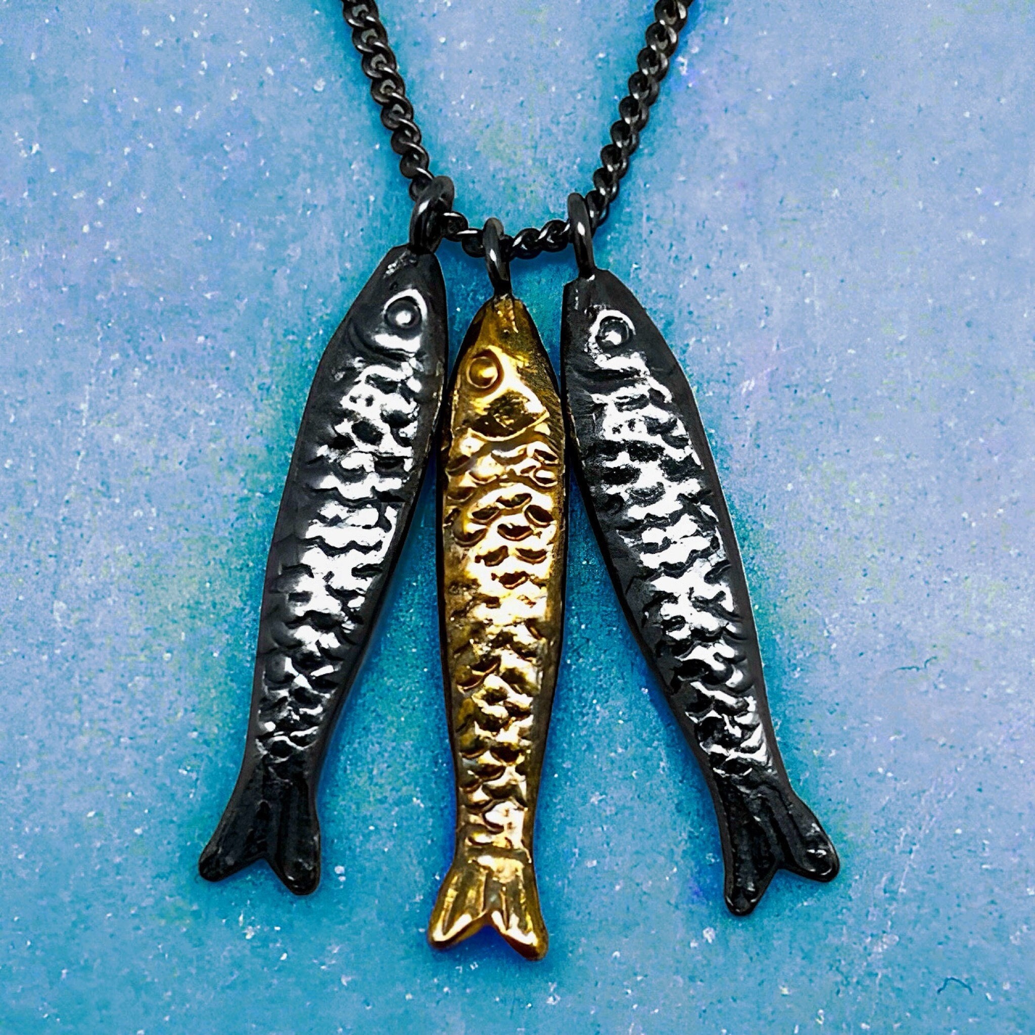 Silver Gold Plated Textured Fish Necklace