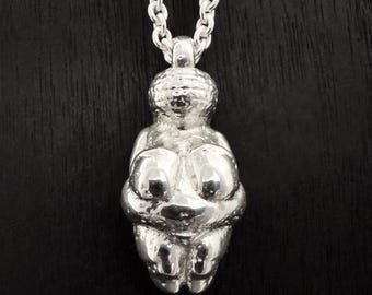 Sterling Silver Venus of Willendorf Necklace, Fertility Goddess Pendant