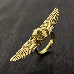 Gold Scarab Ring, Winged Scarab Ring, Statement Ring, Gold Bug Ring, Beetle Ring
