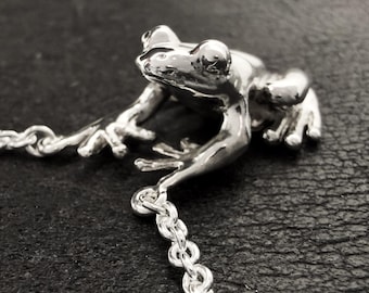 Sterling Silver Tree Frog Necklace • Handmade Hallmarked Pendant