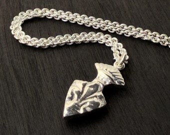 Sterling Silver Fleur-de-lis Shield Pendant Necklace