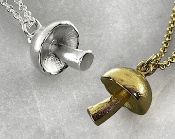 Gold Plated Sterling Silver Mushroom Pendant Necklace