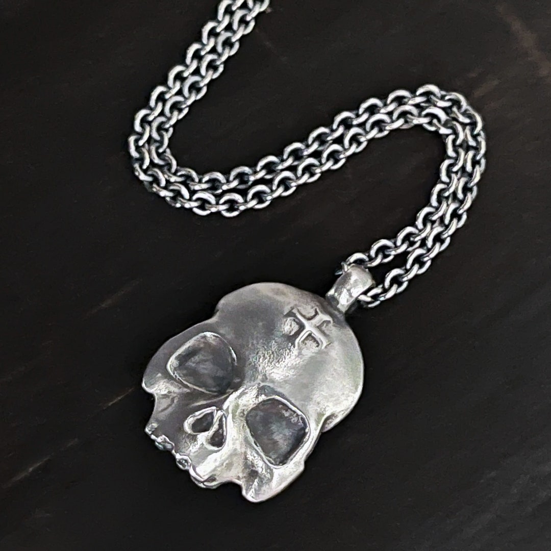 Sterling Silver Skull Pendant, Double Sided Memento Mori Necklace - Etsy