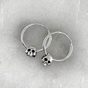 Skull Hoop Earrings, Gold Skull Hoops, Silver Skull Hoops