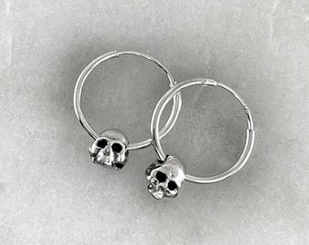 Skull Hoop Earrings, Gold Skull Hoops, Silver Skull Hoops