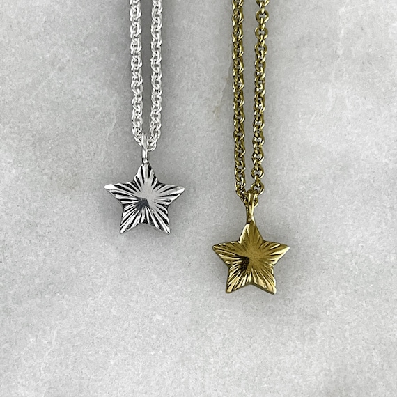 Star Pendant, Star Necklace, Gold Engraved Lucky Star