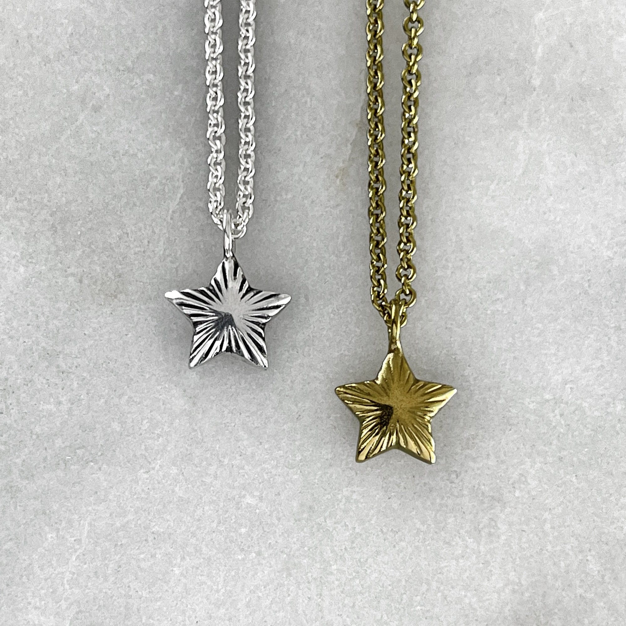 Star Pendant, Star Necklace, Gold Engraved Lucky Star